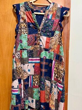 Pilcro Patchwork Mini Dress in Navy, Green, Red, Pink, Tan